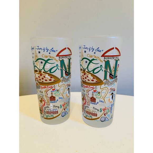 2 Boston Themed Catstudio Frosted Drinking Glasses Dated 2015 - Picture 3 of 11